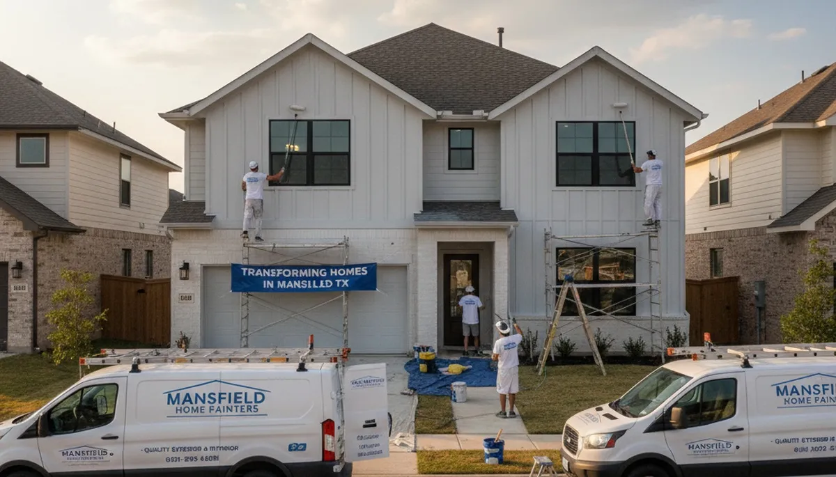 Professional house painters working on residential exterior in Arlington, TX