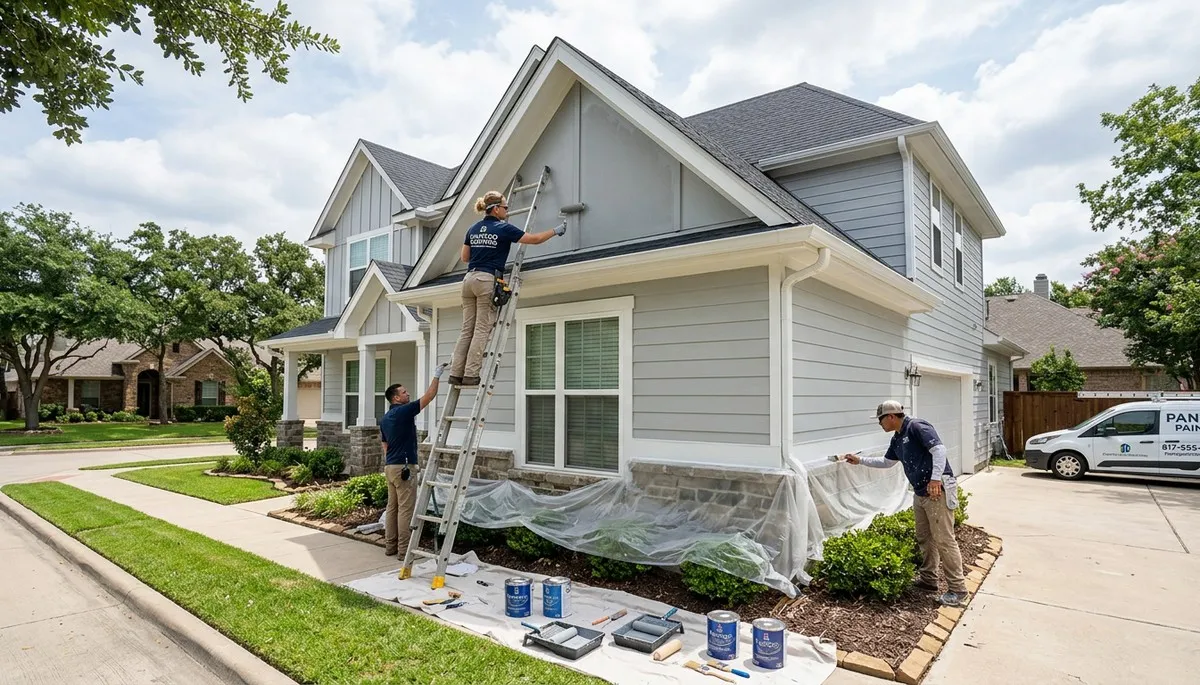 Professional house painters working on residential exterior in Arlington, TX